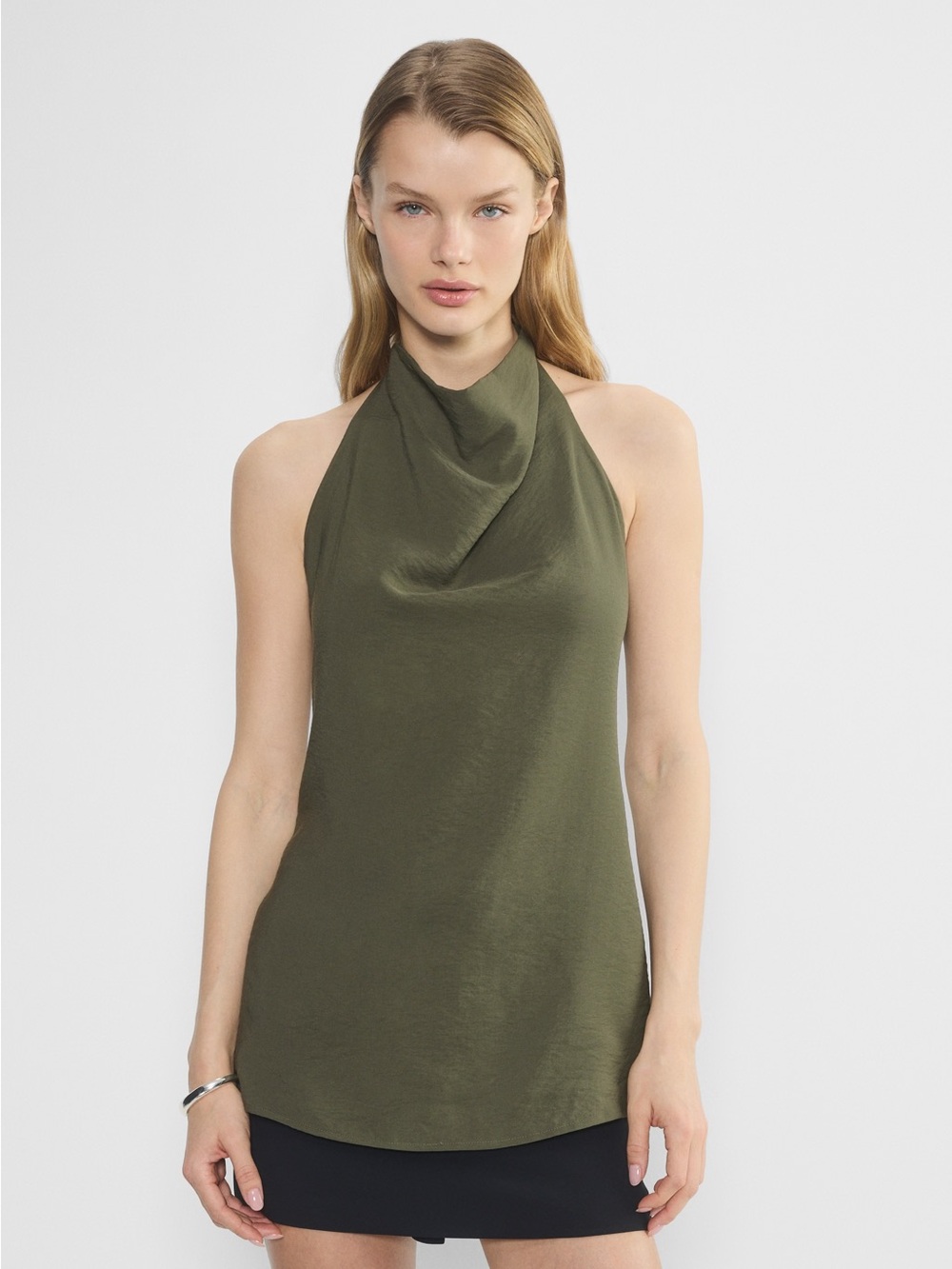 NWT Aritzia Olive Green Vivienne Halter Neck Satin Blouse
